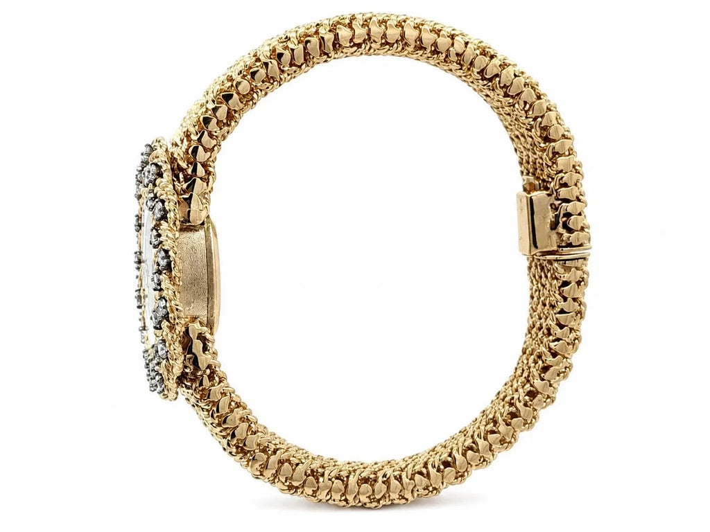 Vintage M&W Ullmann 14K gold diamond dial basket weave link bracelet watch-