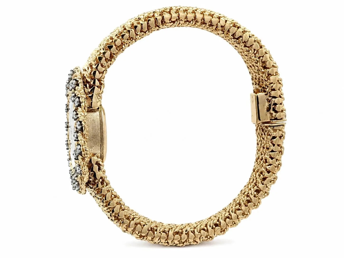 Vintage M&W Ullmann 14K gold diamond dial basket weave link bracelet watch-