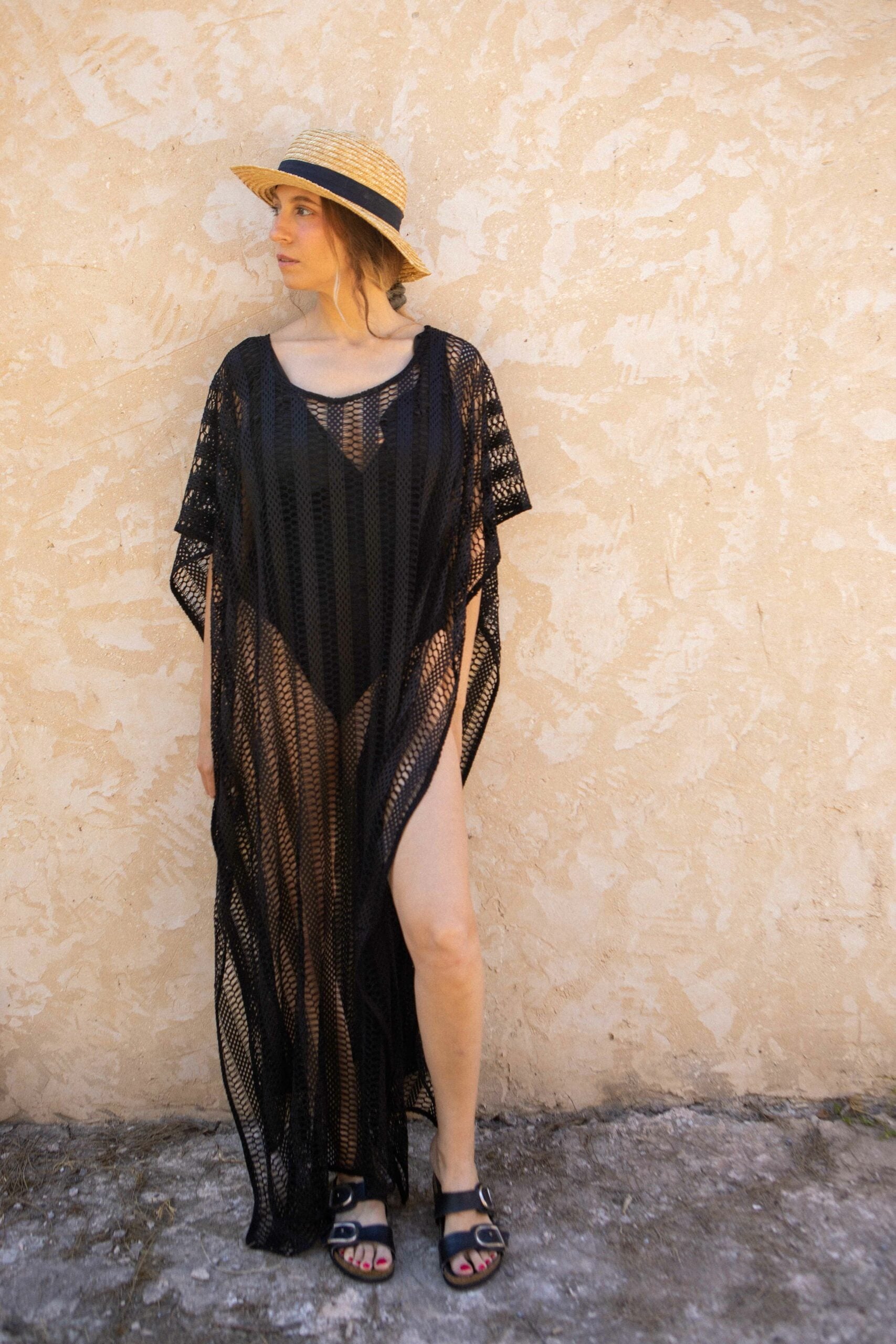 Maxi crochet beach dress, round neck
