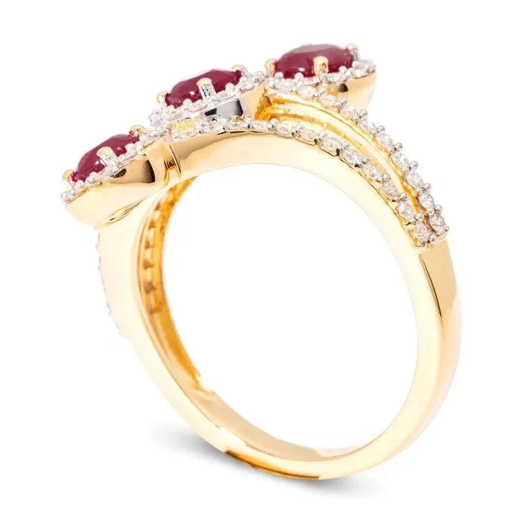 14K Yellow Gold Cocktail Ring with 1.72 Ct Natural Round Diamond and Ruby