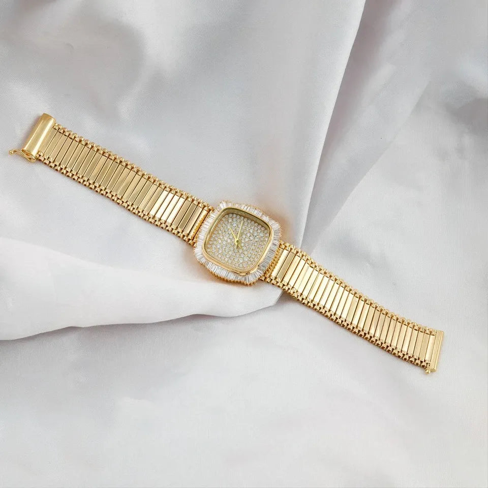 2.93 ct Natural SI/H Diamond Bangle Watch Women's Luxury 18K Yellow Gold Bracelet