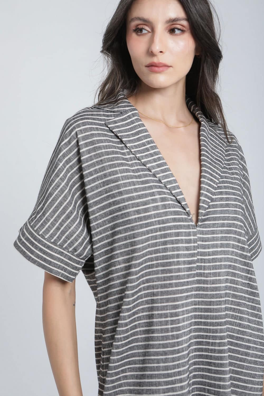 Long dress with fine pinstripes in linen