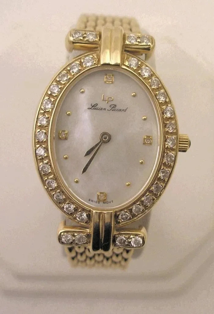 Ultra Rare Women's Lucien Piccard Mother-of-Pearl 14K Gold Diamond Watch with Box+