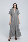 Long dress with fine pinstripes in linen