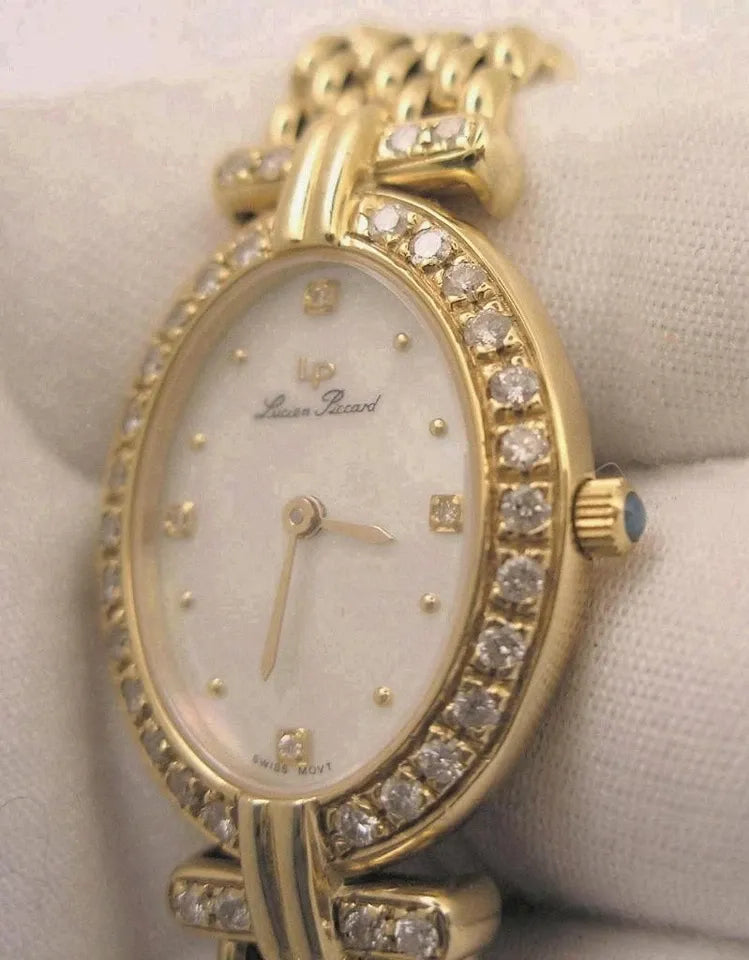 Ultra Rare Women's Lucien Piccard Mother-of-Pearl 14K Gold Diamond Watch with Box+