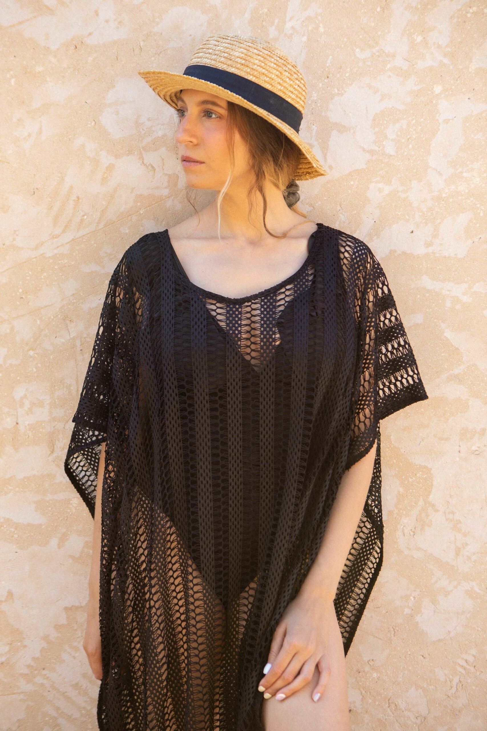 Maxi crochet beach dress, round neck