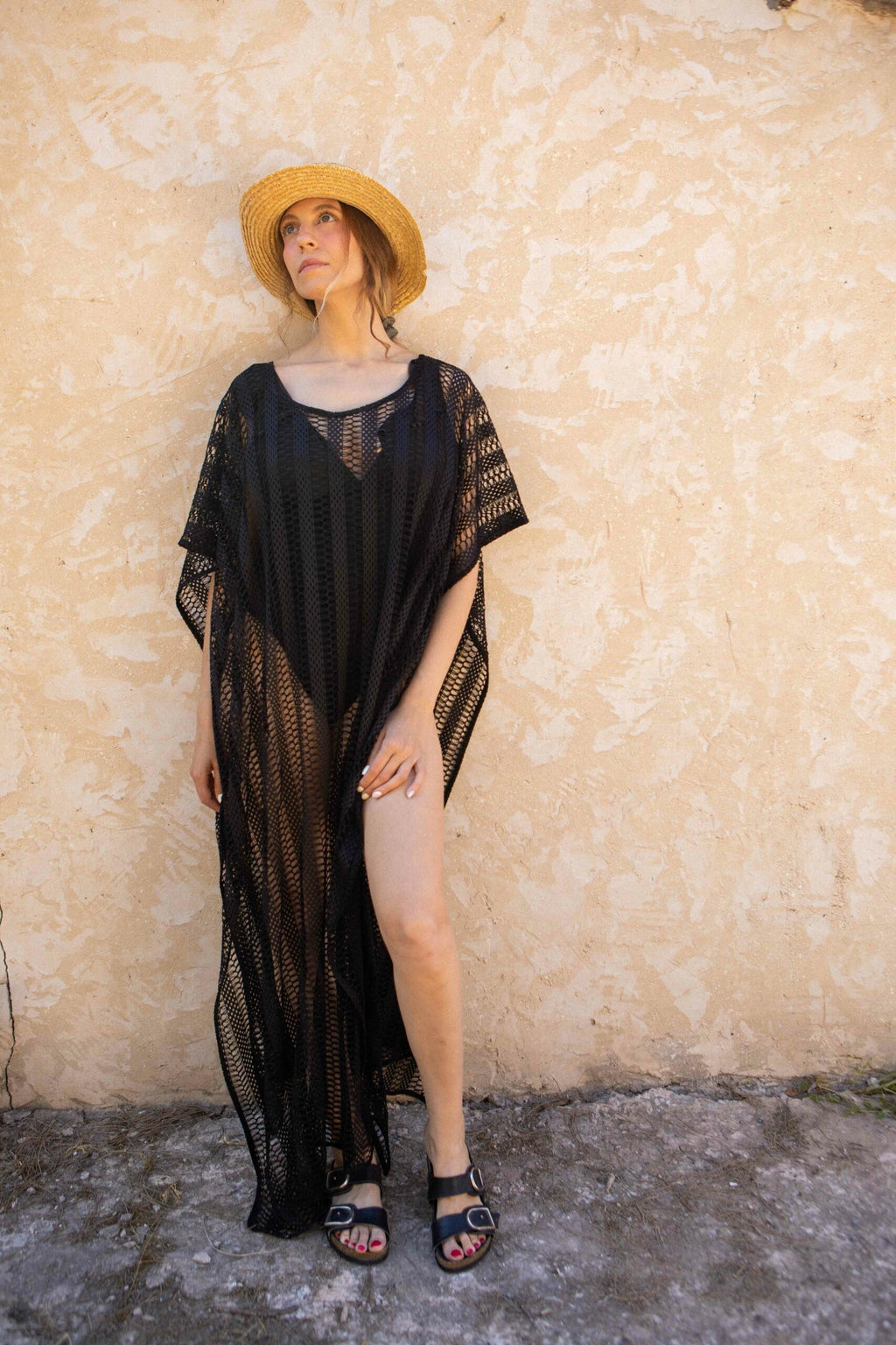 Maxi crochet beach dress, round neck