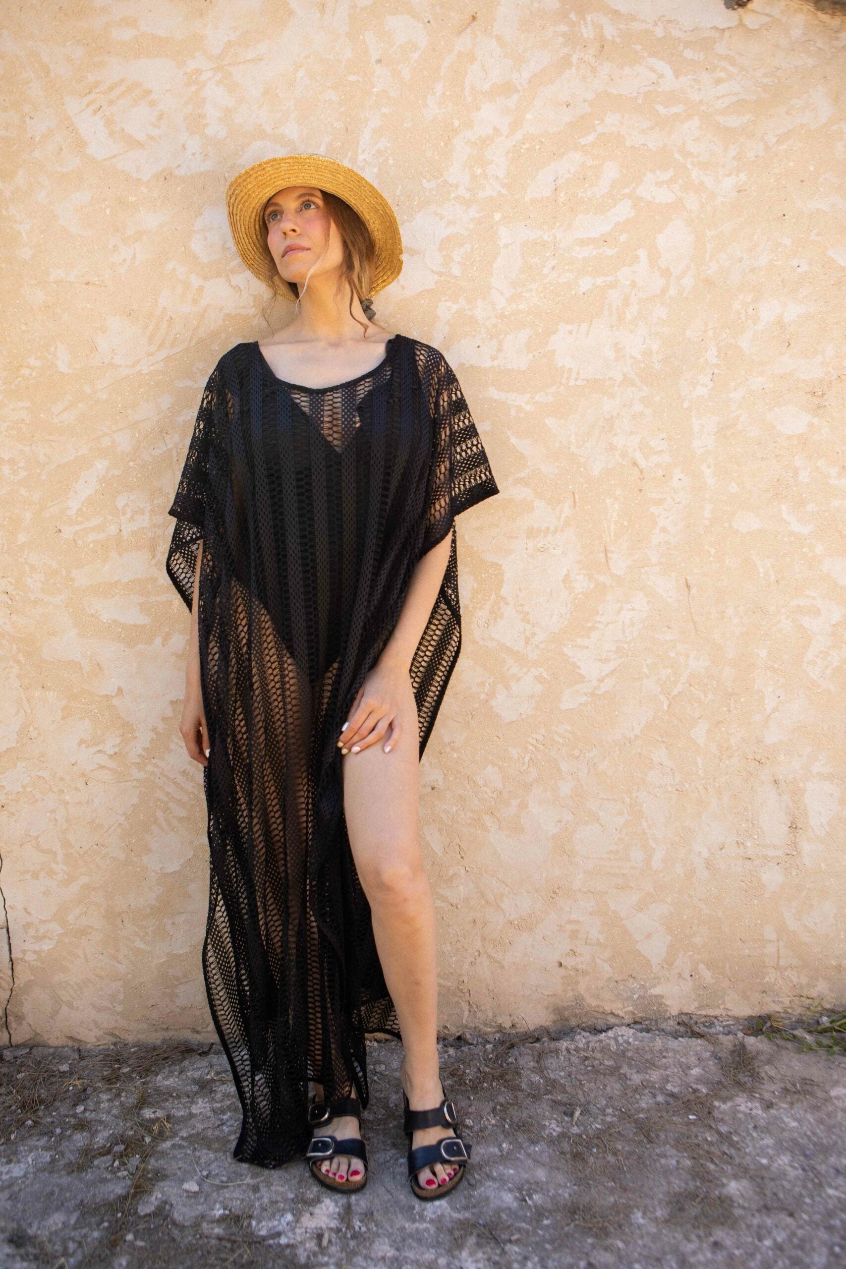 Maxi crochet beach dress, round neck