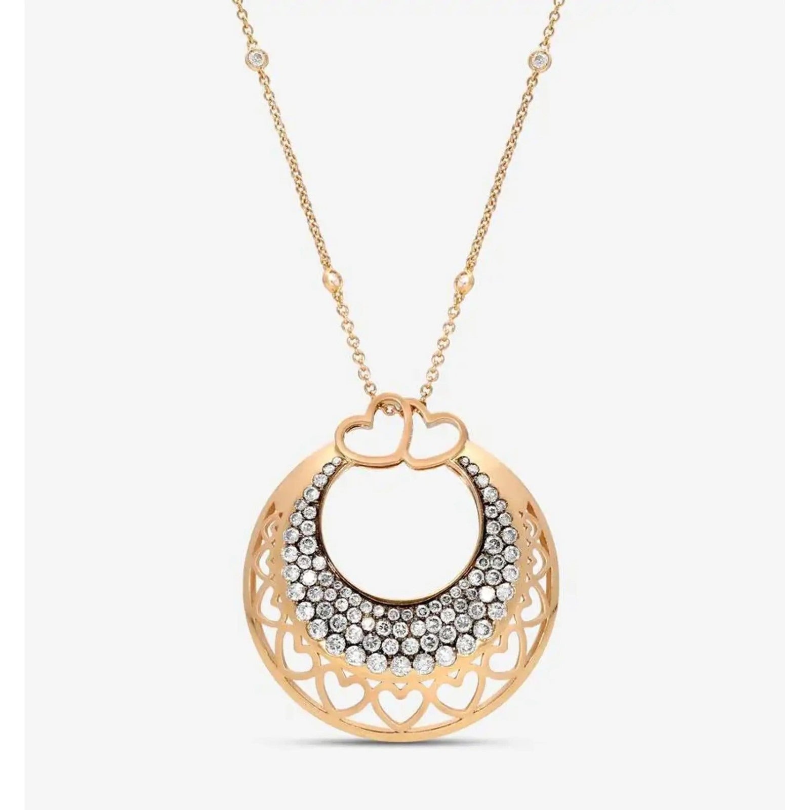 Crivelli Ricami 18k rose gold heart pendant necklace with white and brown diamonds