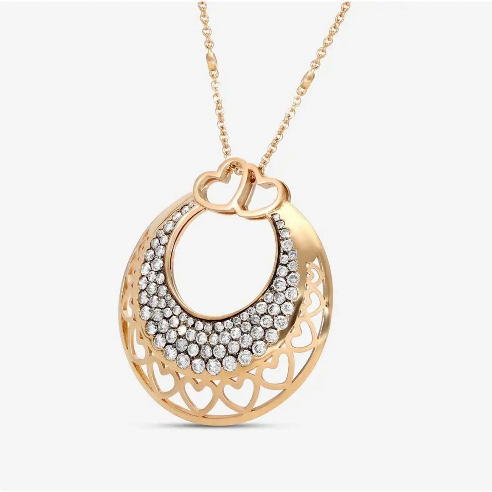 Crivelli Ricami 18k rose gold heart pendant necklace with white and brown diamonds