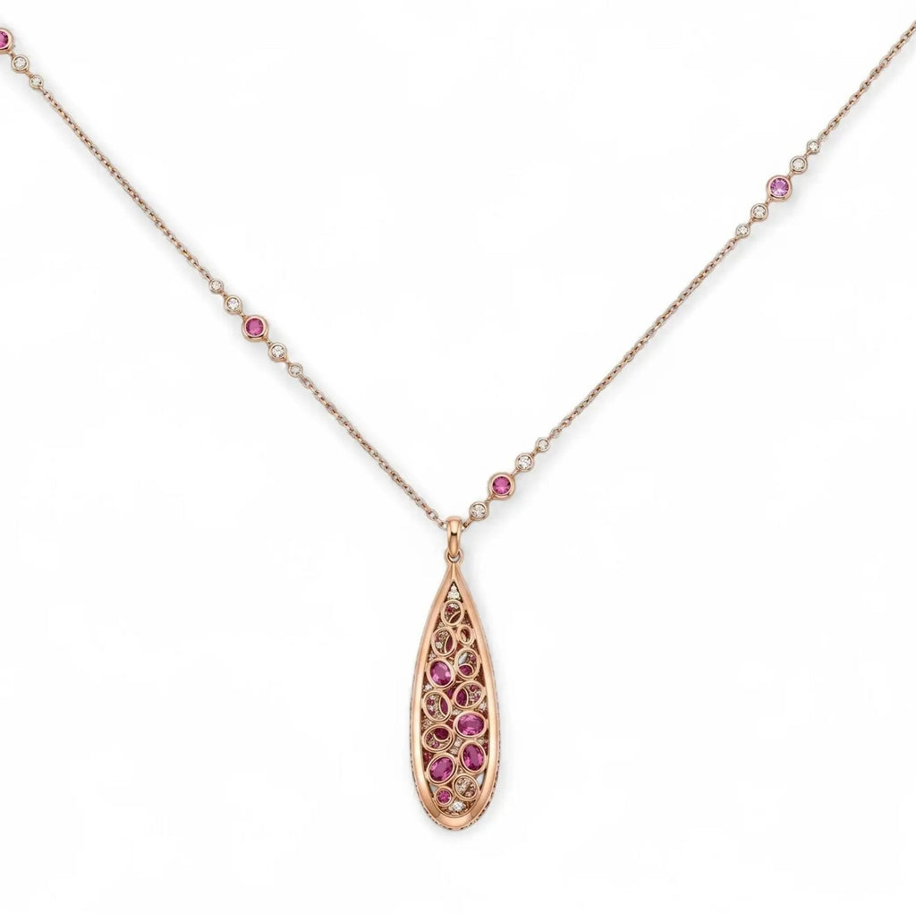 18kt Rose Gold "Crivelli Drop In Fantasy" Diamond and Sapphire Pendant Necklace