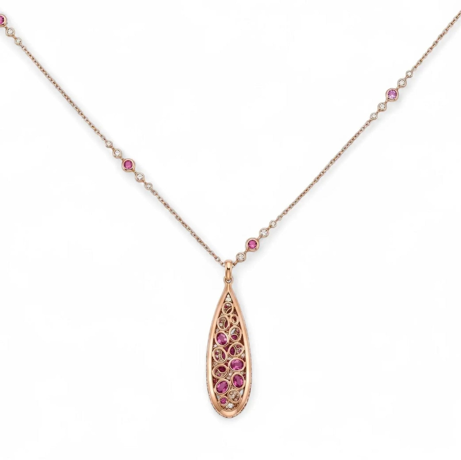 18kt Rose Gold "Crivelli Drop In Fantasy" Diamond and Sapphire Pendant Necklace