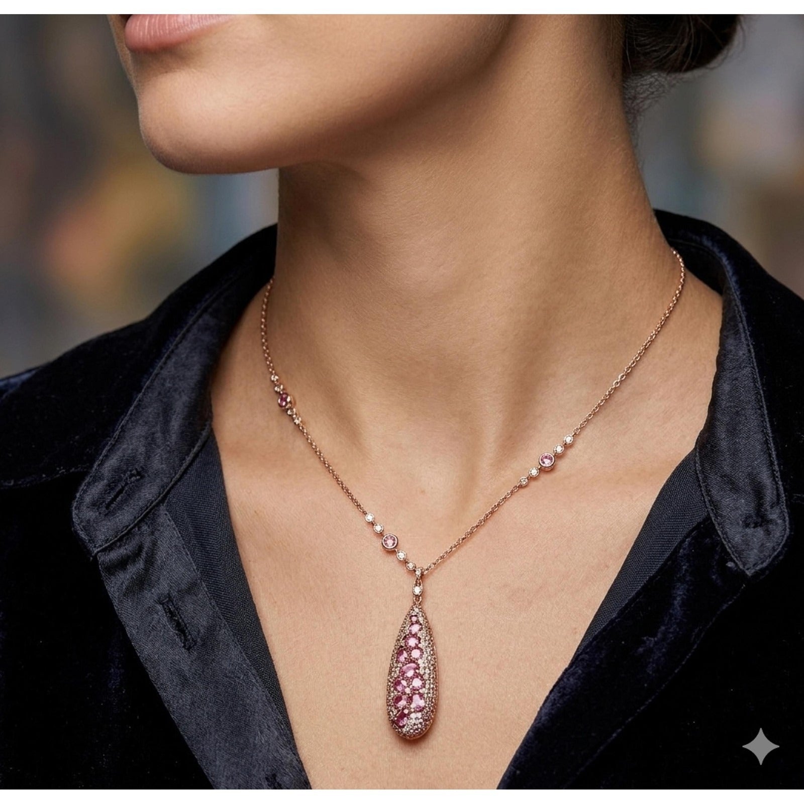 18kt Rose Gold "Crivelli Drop In Fantasy" Diamond and Sapphire Pendant Necklace