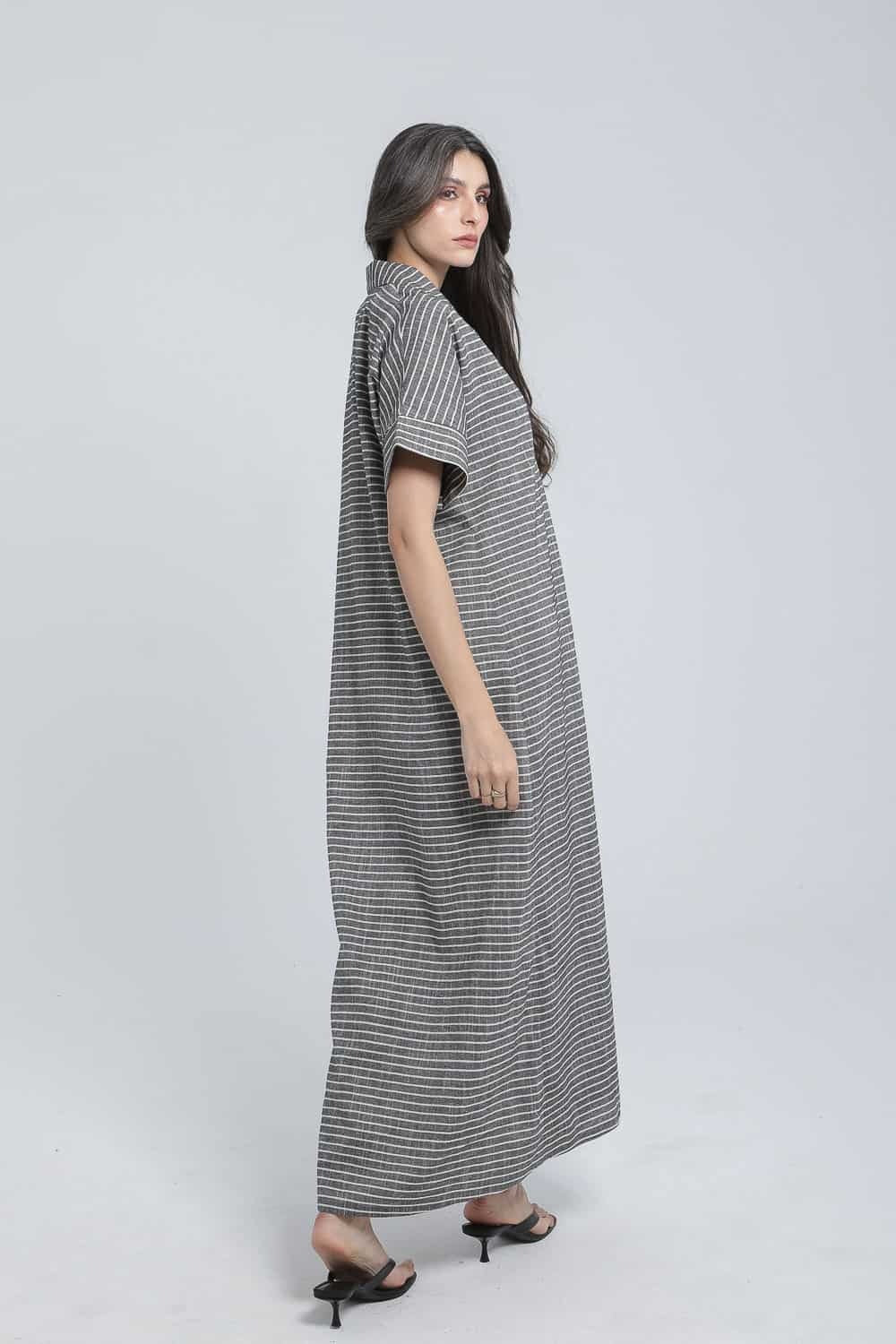 Long dress with fine pinstripes in linen