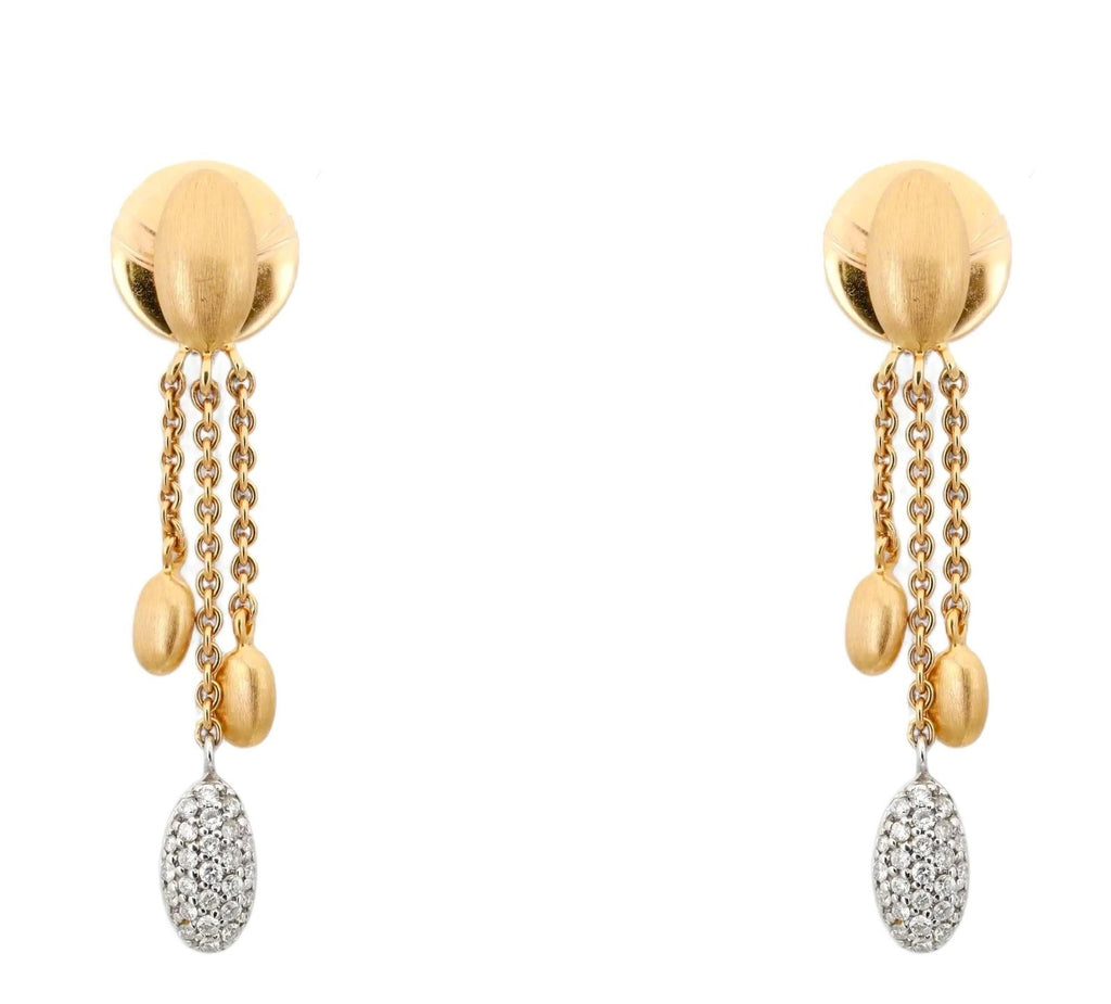 "Estate Pave Diamond Three" Dangle Earrings with Gold Tassels, in 18 Carat Yellow and White Gold