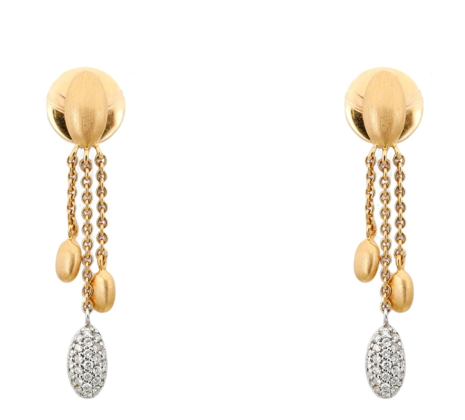 "Estate Pave Diamond Three" Dangle Earrings with Gold Tassels, in 18 Carat Yellow and White Gold