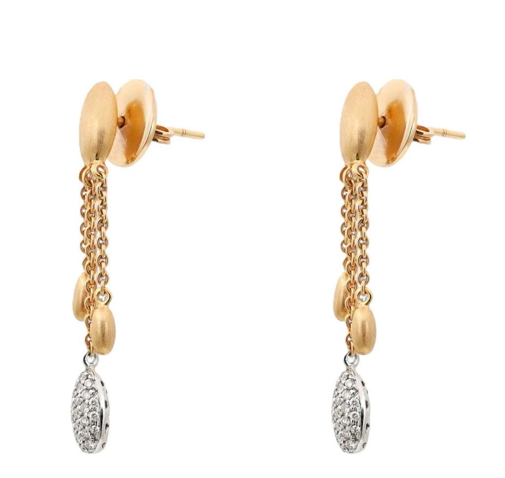 "Estate Pave Diamond Three" Dangle Earrings with Gold Tassels, in 18 Carat Yellow and White Gold