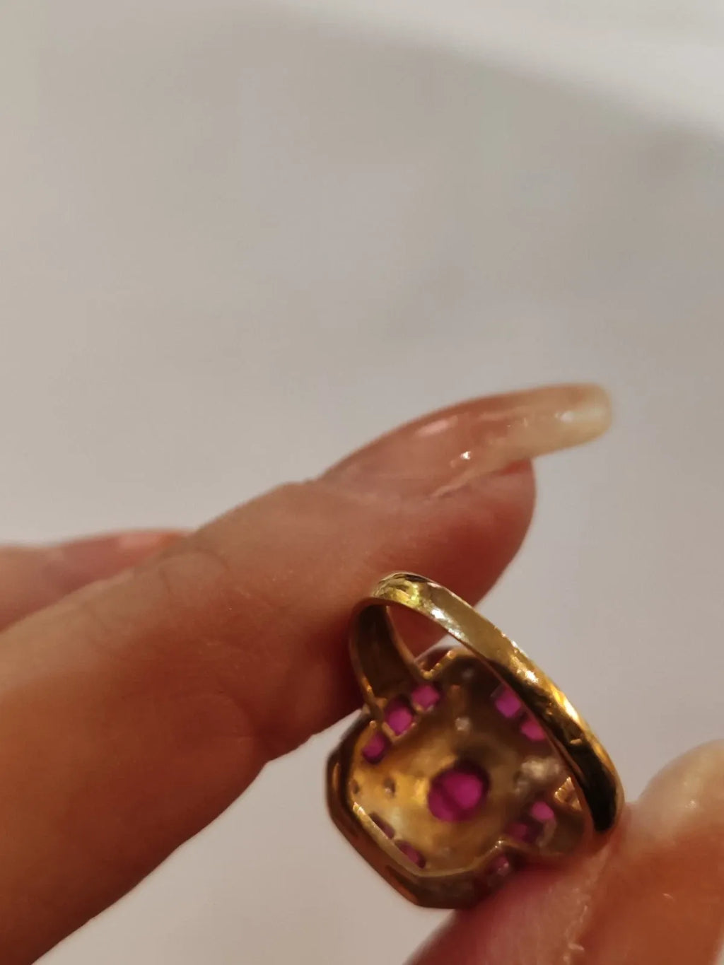 18K yellow gold rectangular ruby and diamond ring
