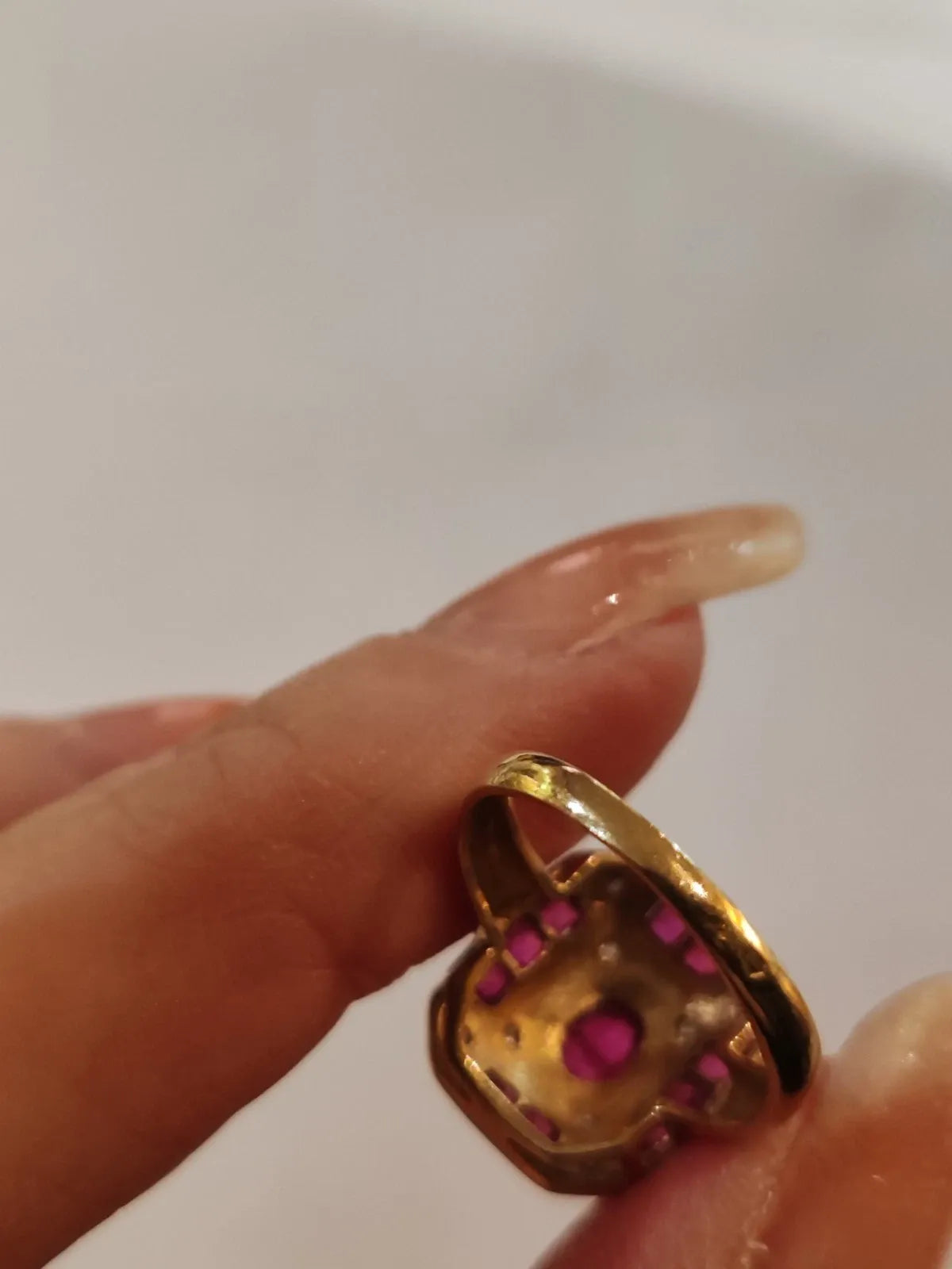 18K yellow gold rectangular ruby and diamond ring