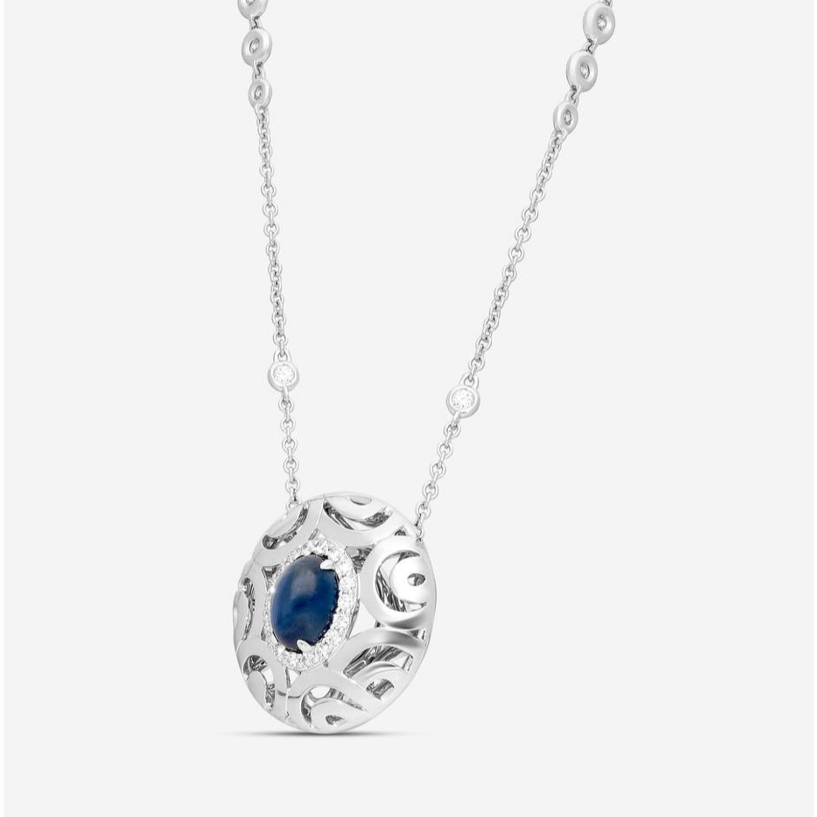 Crivelli Ricami Luci "Diamond & Sapphire" pendant necklace in 18k white gold