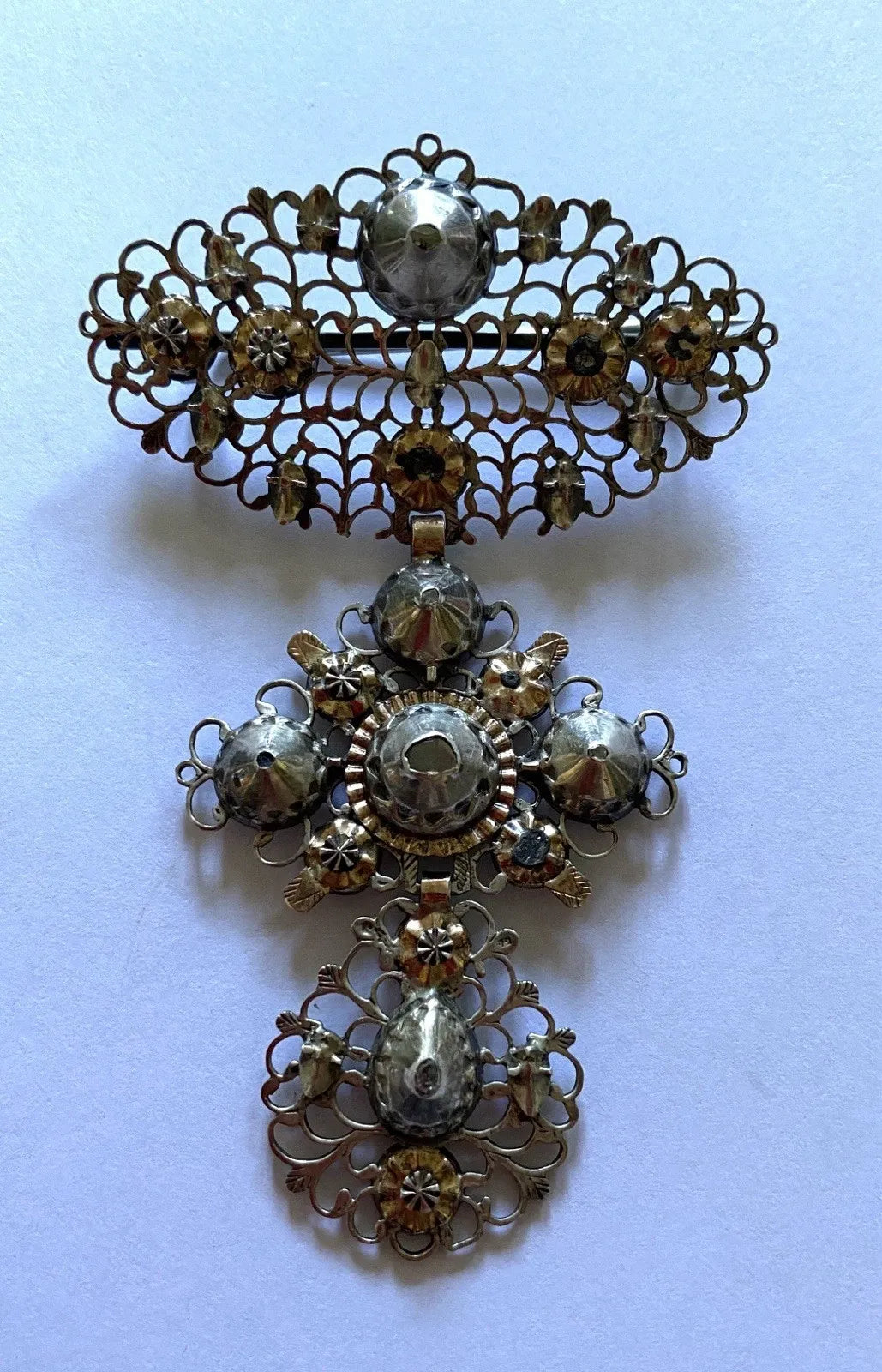 Early 19th Century Jewelry. Butterfly or Flemish Cross mounted as a Brooch. Silver, Gold