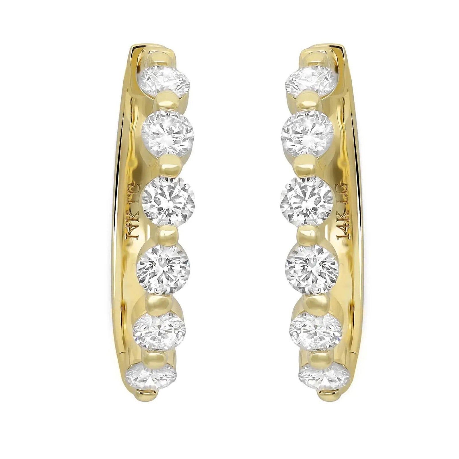 14K yellow gold huggie earrings, set with six round lab-grown diamonds, 1.08 ctw.