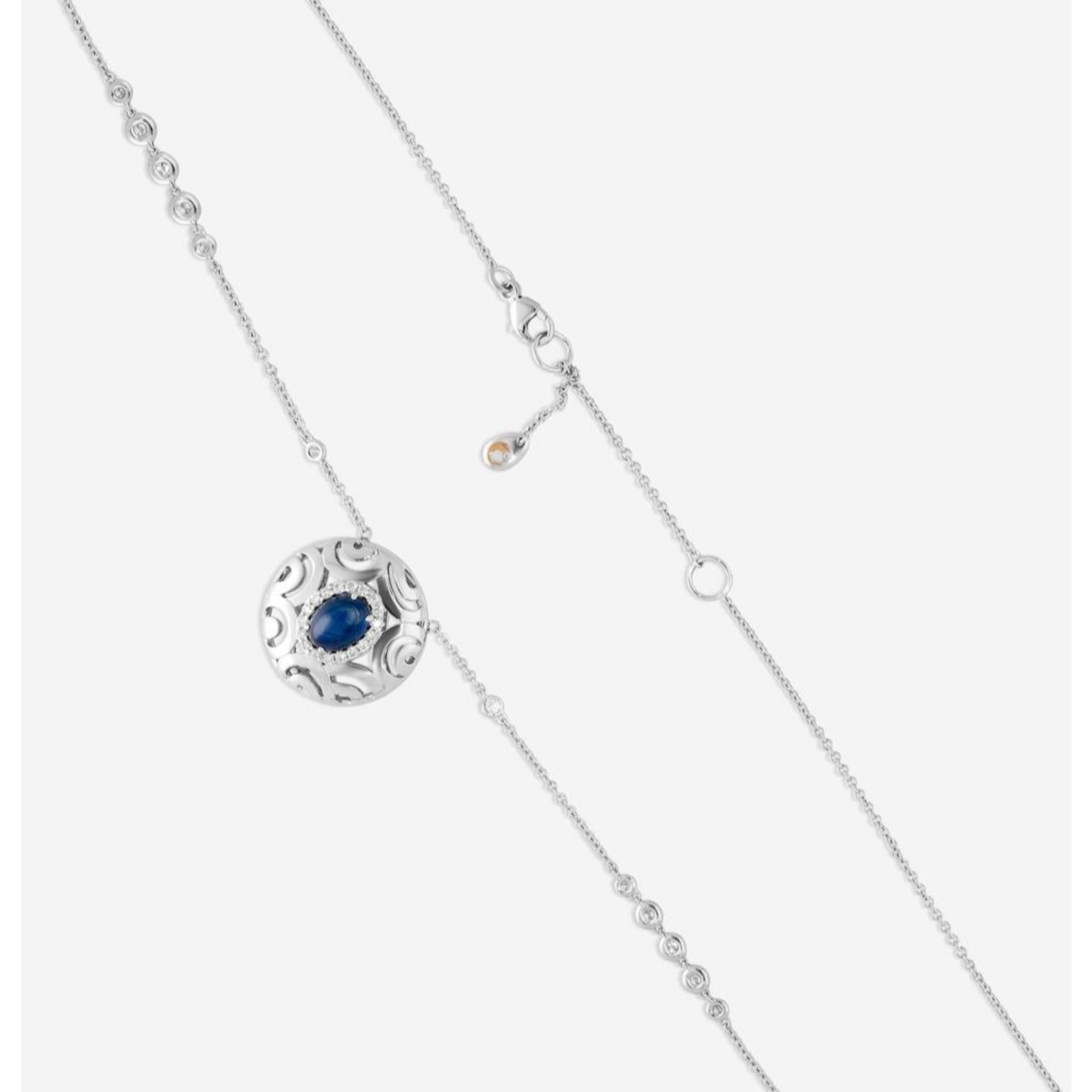 Crivelli Ricami Luci "Diamond & Sapphire" pendant necklace in 18k white gold