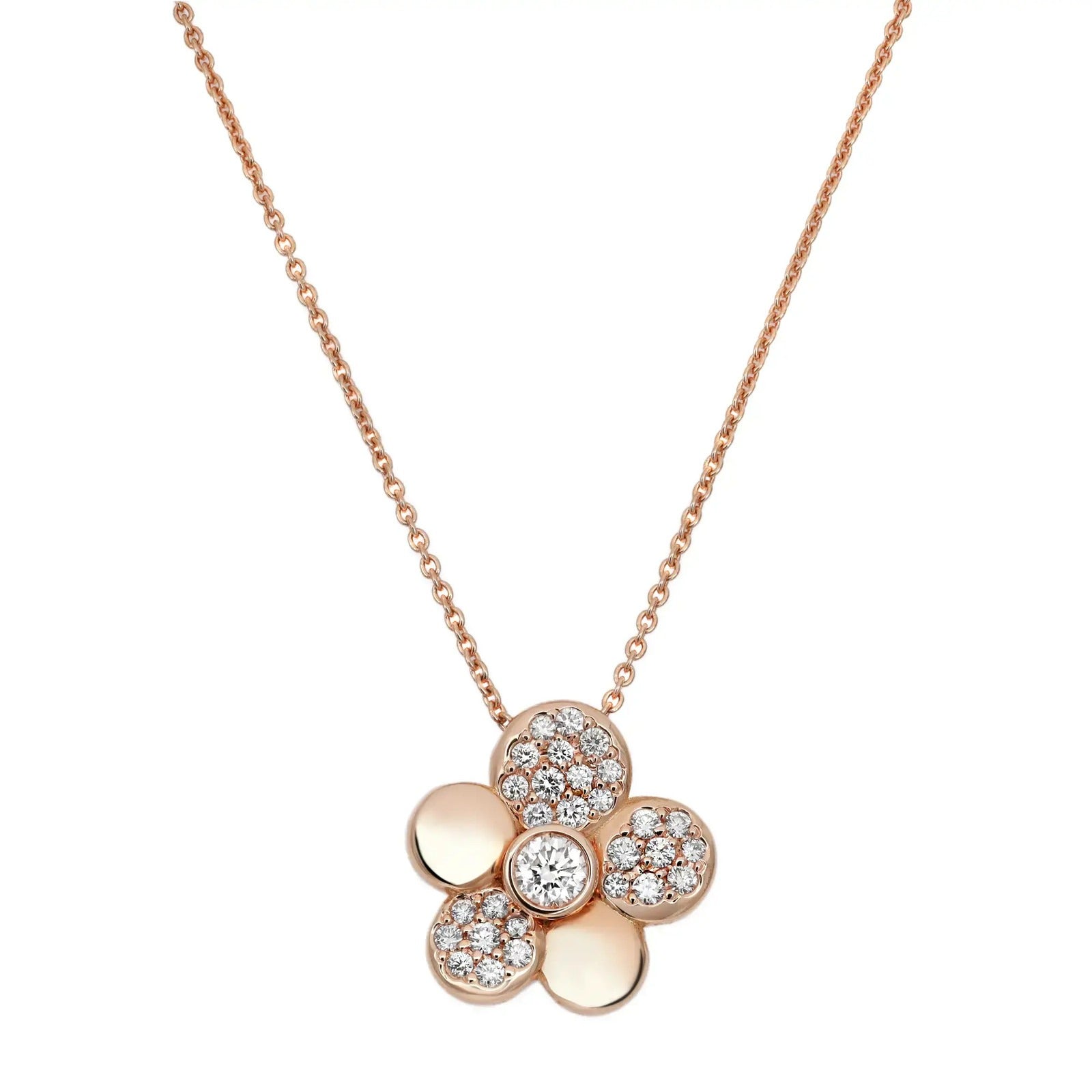 Crivelli Margherita necklace with large diamond-set flower pendant, in 18k rose gold, 0.48 total carats