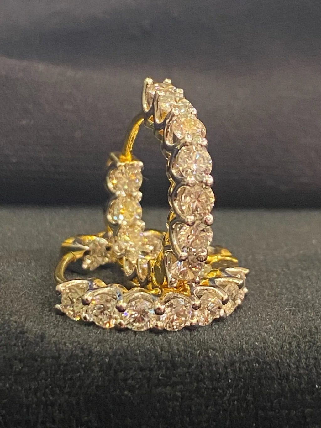 18K gold hoop earrings, set with 1.68 carats total weight of "inside-out" round brilliant-cut diamonds