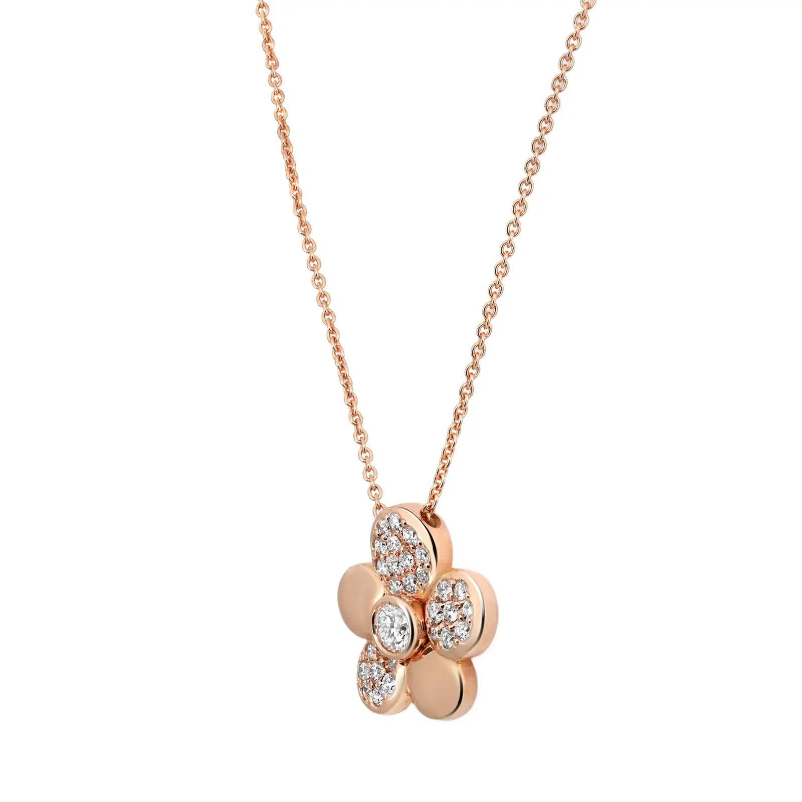Crivelli Margherita necklace with large diamond-set flower pendant, in 18k rose gold, 0.48 total carats