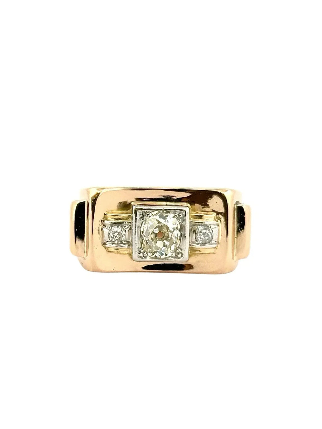 Antique Tank Ring in 18K Rose and White Gold and Diamonds Size 52