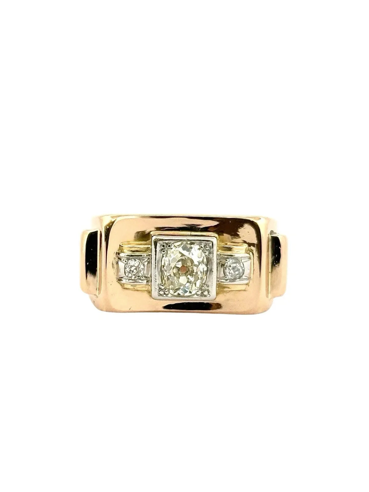 Antique Tank Ring in 18K Rose and White Gold and Diamonds Size 52