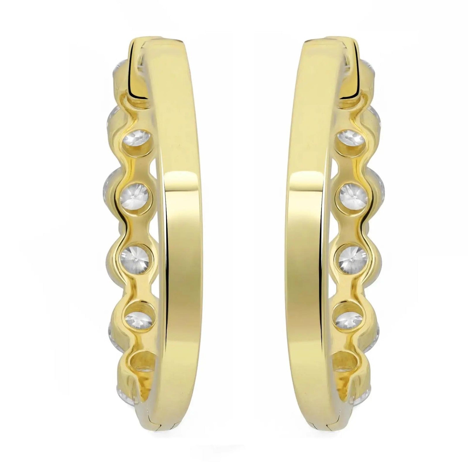 14K yellow gold huggie earrings, set with six round lab-grown diamonds, 1.08 ctw.