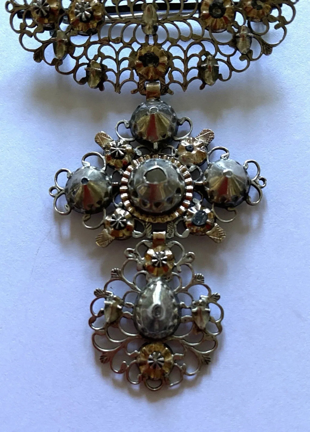 Early 19th Century Jewelry. Butterfly or Flemish Cross mounted as a Brooch. Silver, Gold