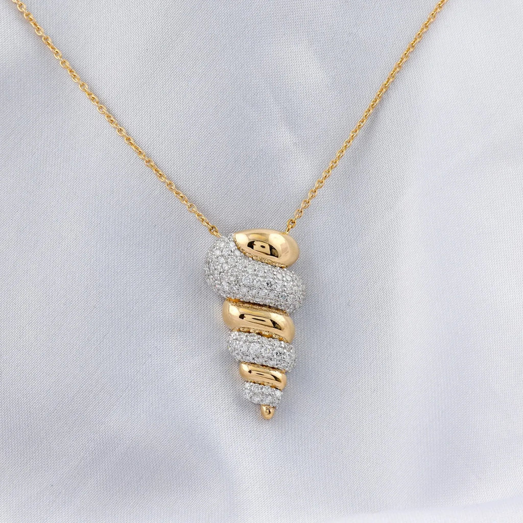 18K Solid Yellow Gold Necklace with 1.55 ct SI/H Diamond Pendant