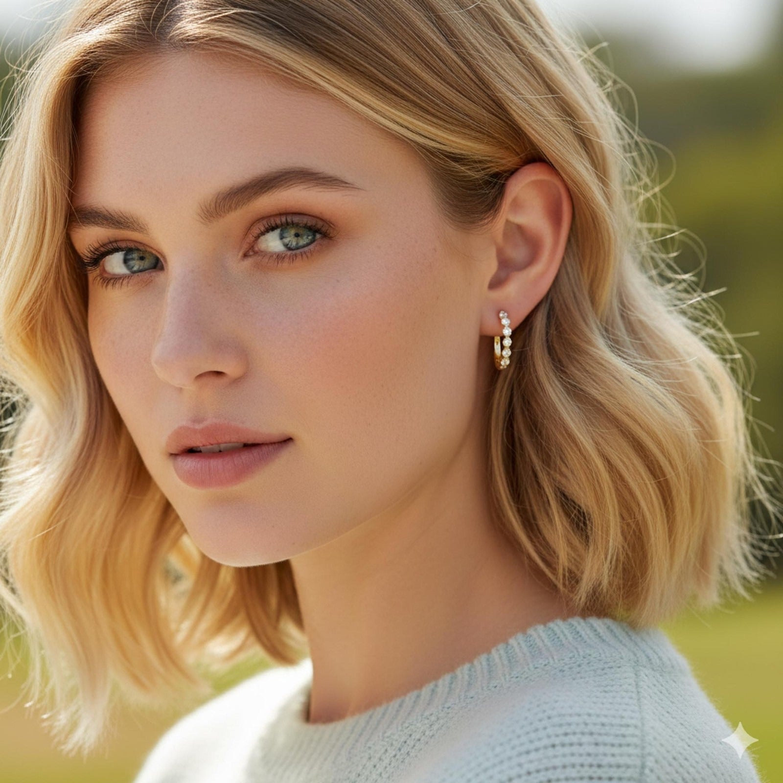 14K yellow gold huggie earrings, set with six round lab-grown diamonds, 1.08 ctw.