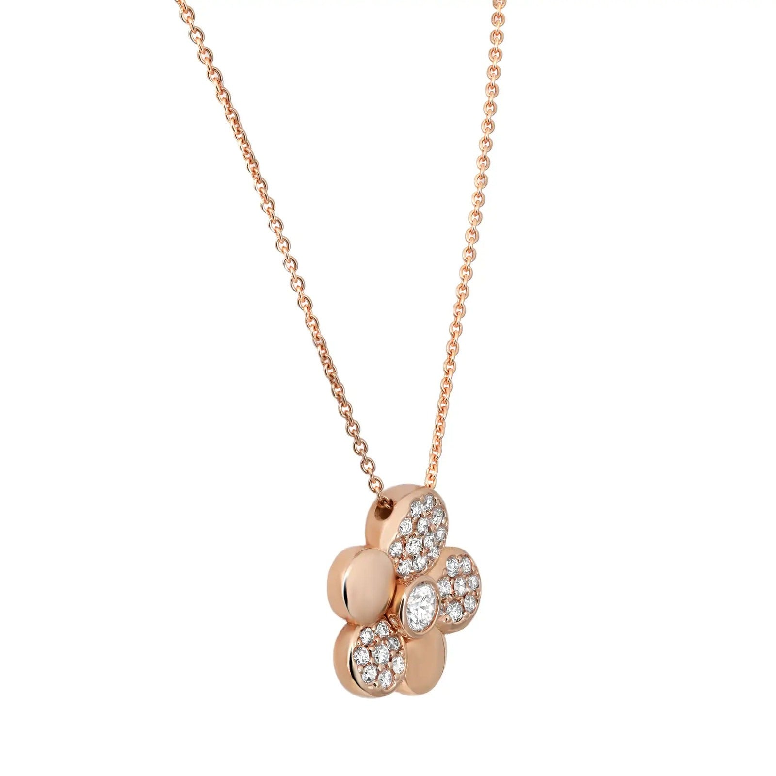 Crivelli Margherita necklace with large diamond-set flower pendant, in 18k rose gold, 0.48 total carats