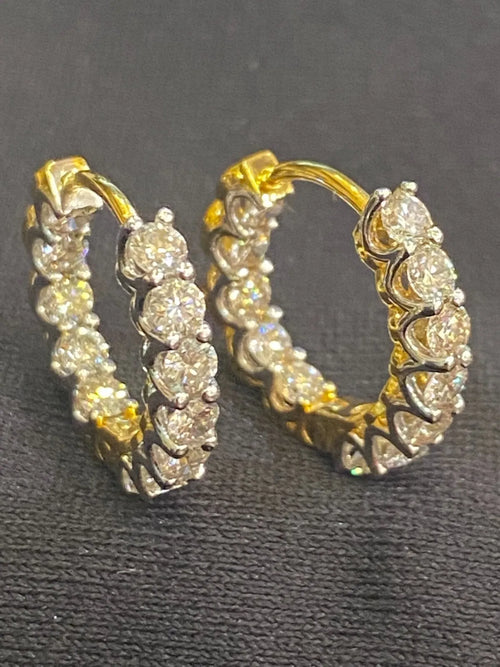 18K gold hoop earrings, set with 1.68 carats total weight of "inside-out" round brilliant-cut diamonds