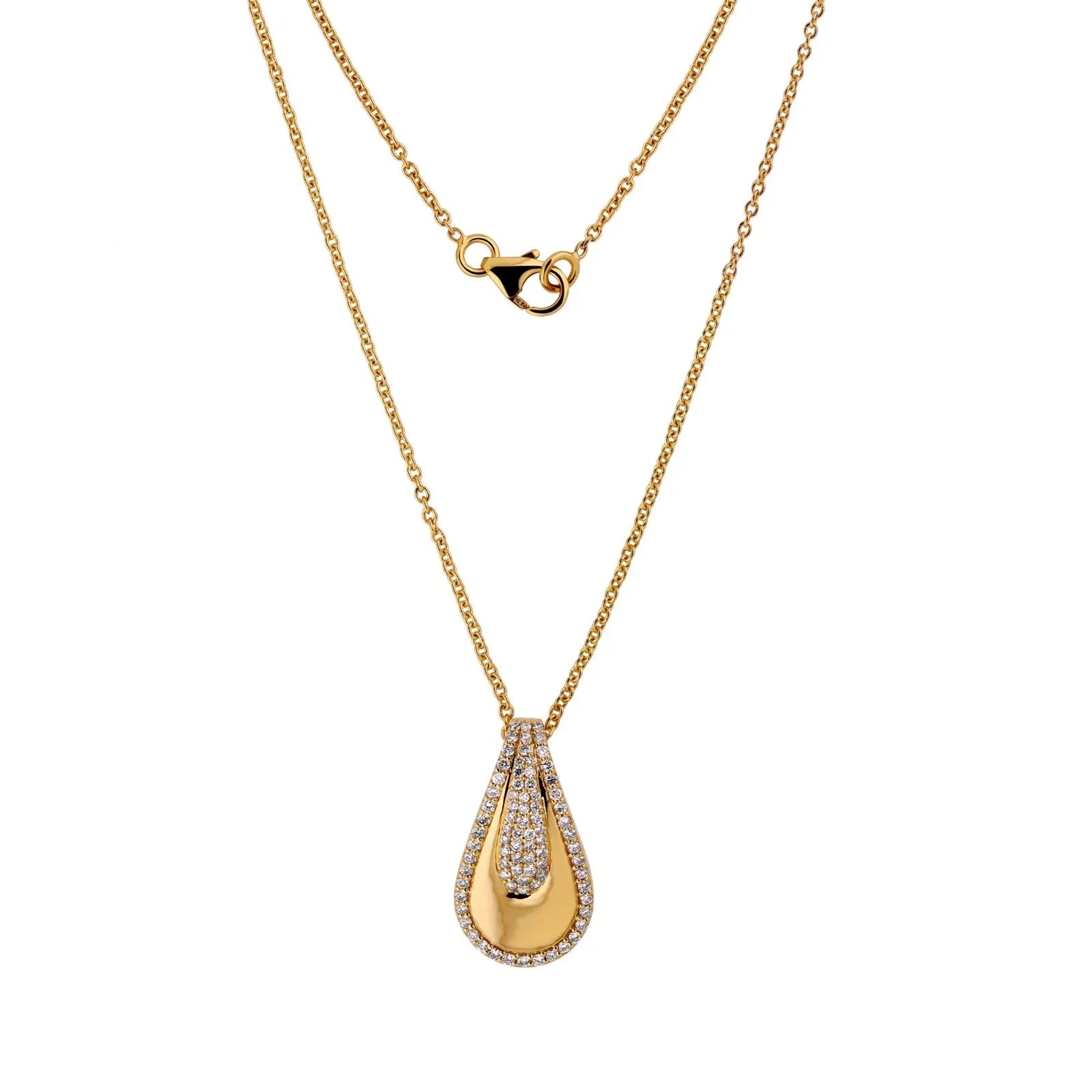 18K Solid Yellow Gold Chain Pendant With 0.48 Ct SI/H Natural Diamond