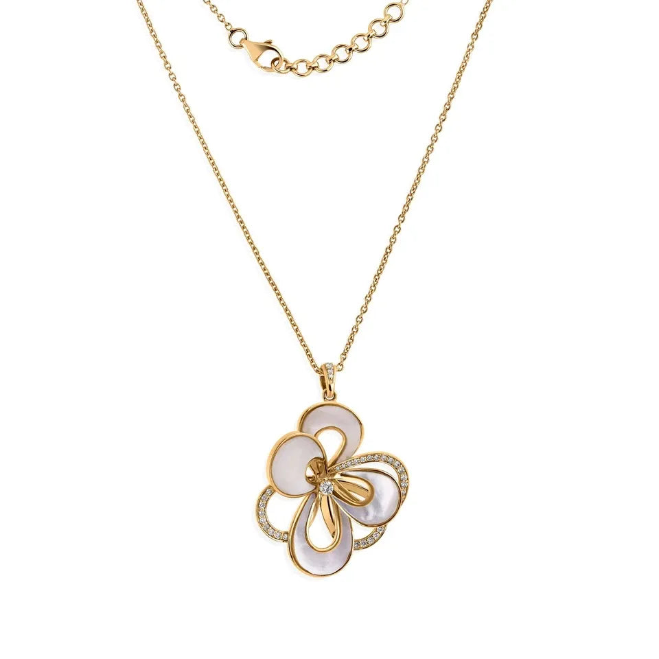 5.51 CT SI/H Diamond Chain Pendant in Mother of Pearl, New in 18k Yellow Gold