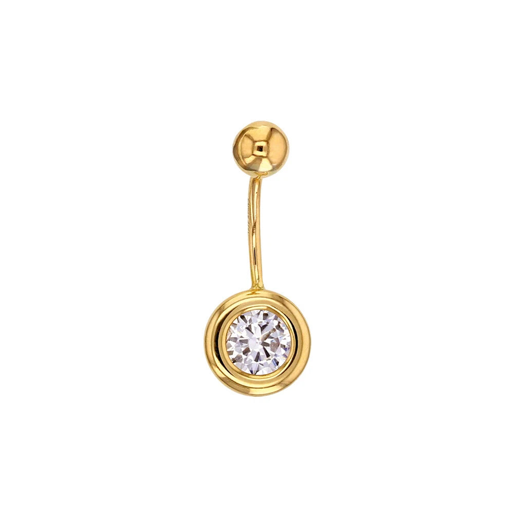 750/1000 Gold Closed-Set Zirconium Oxide Navel Piercing - Body Jewelry
