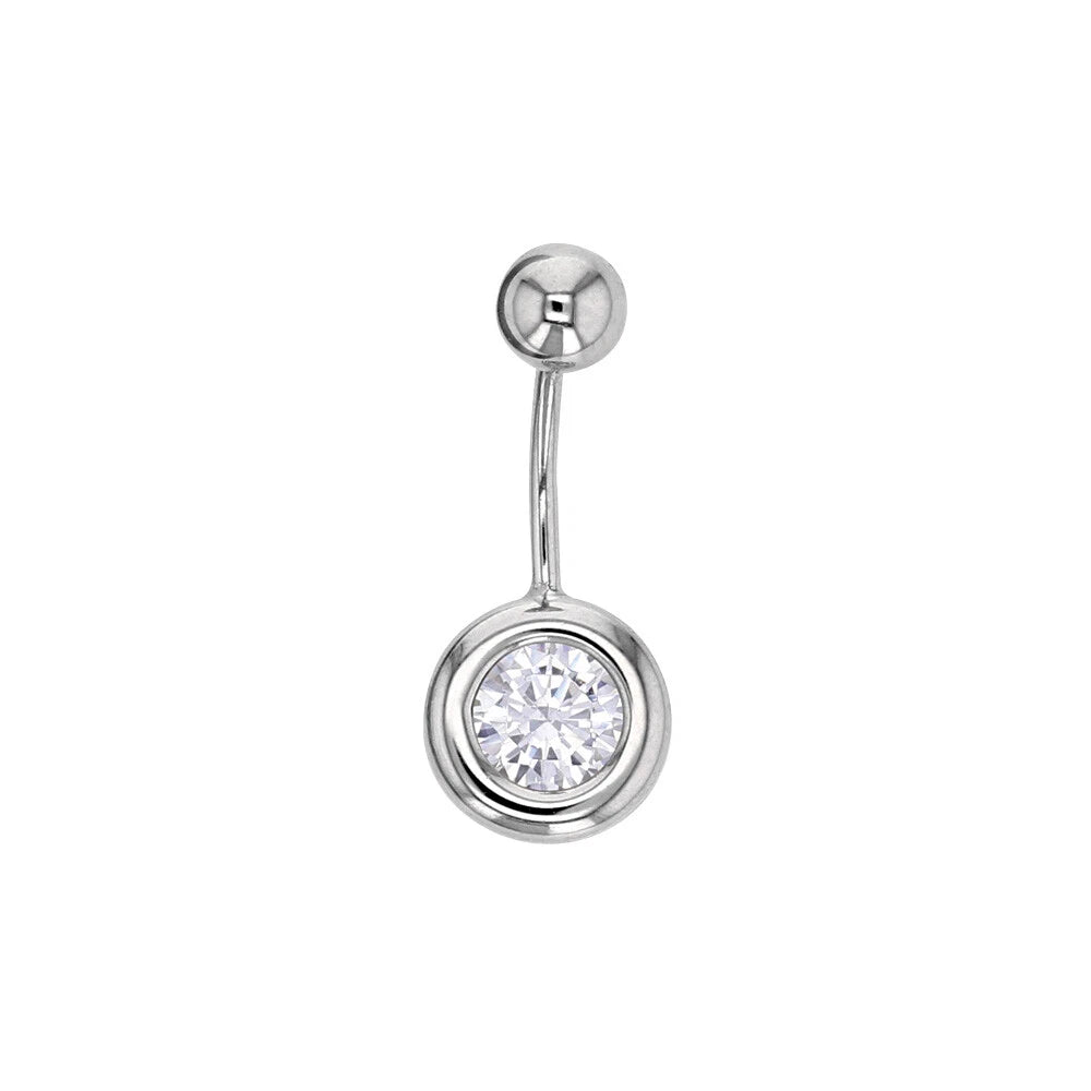 White Gold 750/000 Belly Button Ring with Bezel-Set Zirconia