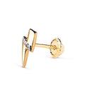 18K 750 Gold Ear Piercing. Lightning Bolt With Zirconia 9x3 MM.