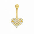 14K Solid Yellow Gold 16G Real CZ Navel Ring