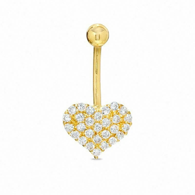 14K Solid Yellow Gold 16G Real CZ Navel Ring