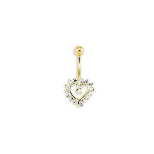 14K Solid Yellow Gold 14G CZ Open Navel Ring