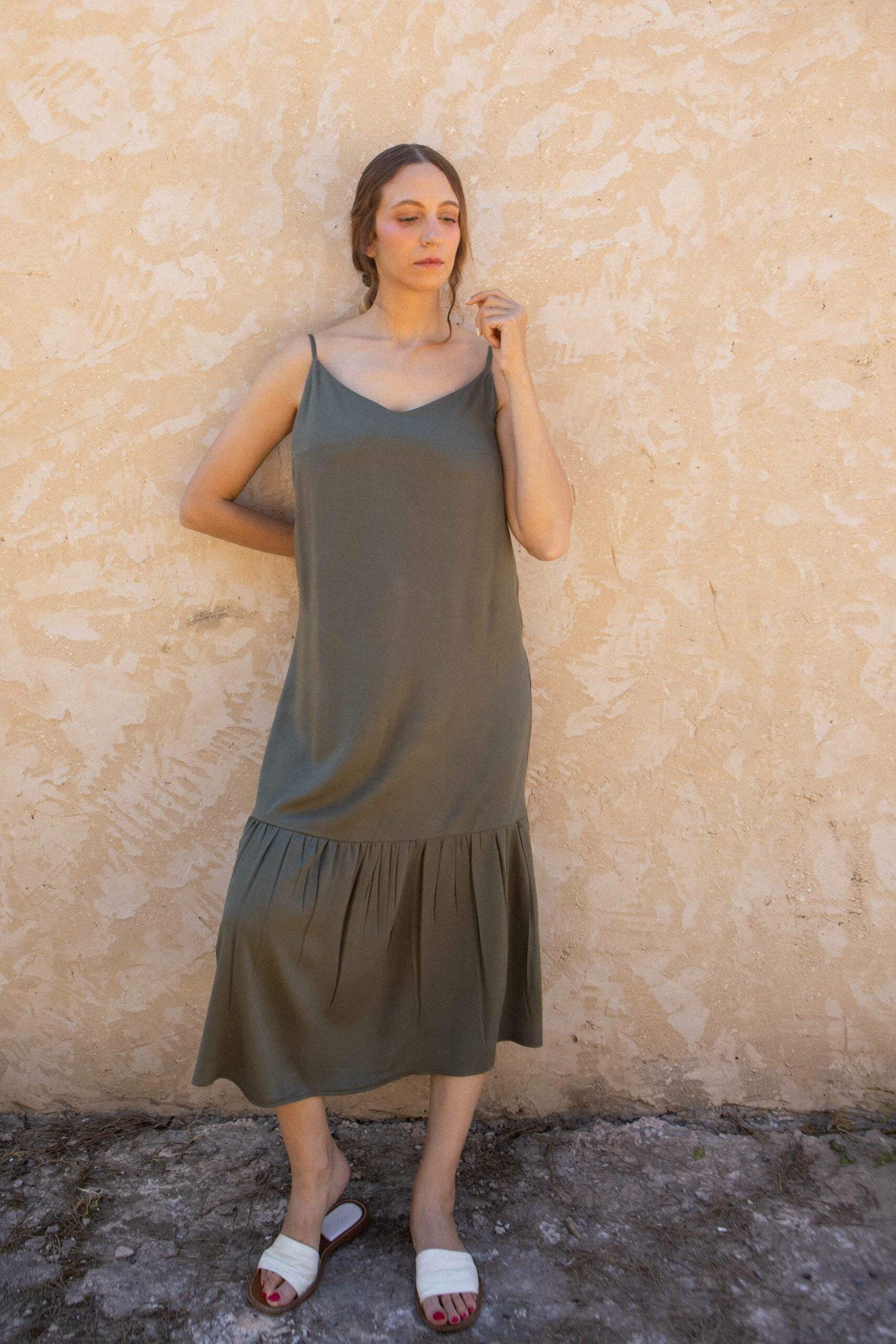 V-neck trapeze viscose camisole dress